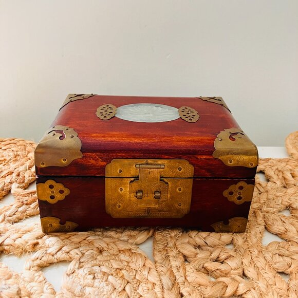 Vintage Chinoiserie Rosewood Jewelry Box with Jade Insert - Picture 2 of 11